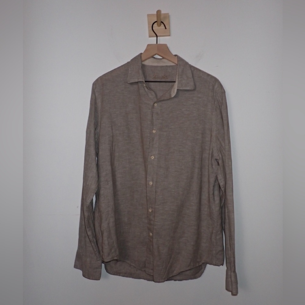 Tasso Elba Mens Linen Blend Long Sleeve Shirt in Brownish Gray